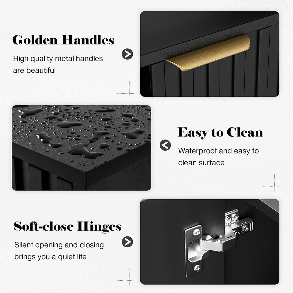 Fluted Storage Cabinet, Buffet Cabinet with Storage, Wood Sideboard with Adju...