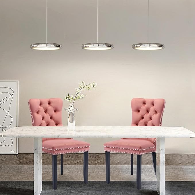 Velvet Upholstered Dining Chairs Set of 2, Modern Style Kitchen Side Chairs w...