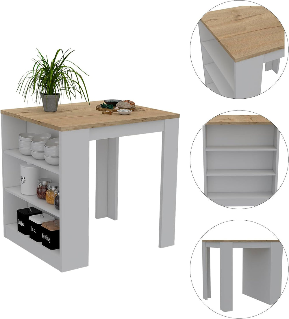 Kitchen Island with Three Drawers and Concealed Storage | Three open shelves ...