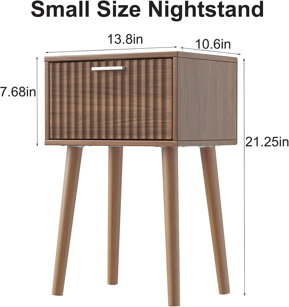 LAATOOREE Nightstands Set of 2, Small Fluted Side Table, Bedside Table with S...