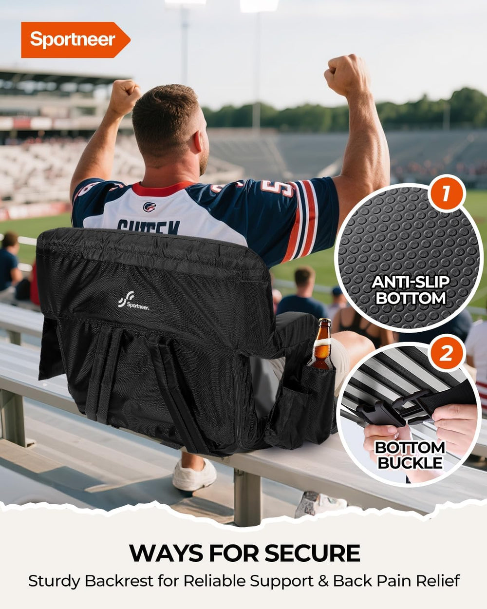 Sportneer Stadium Seats with Back Support: 2.5'' Thick Comfy Cushion ...