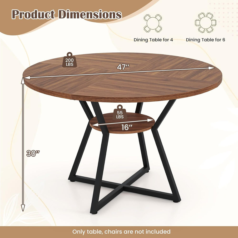 KOTEK 47 Inches Round Dining Table for 4, Farmhouse Kitchen Table with Storag...
