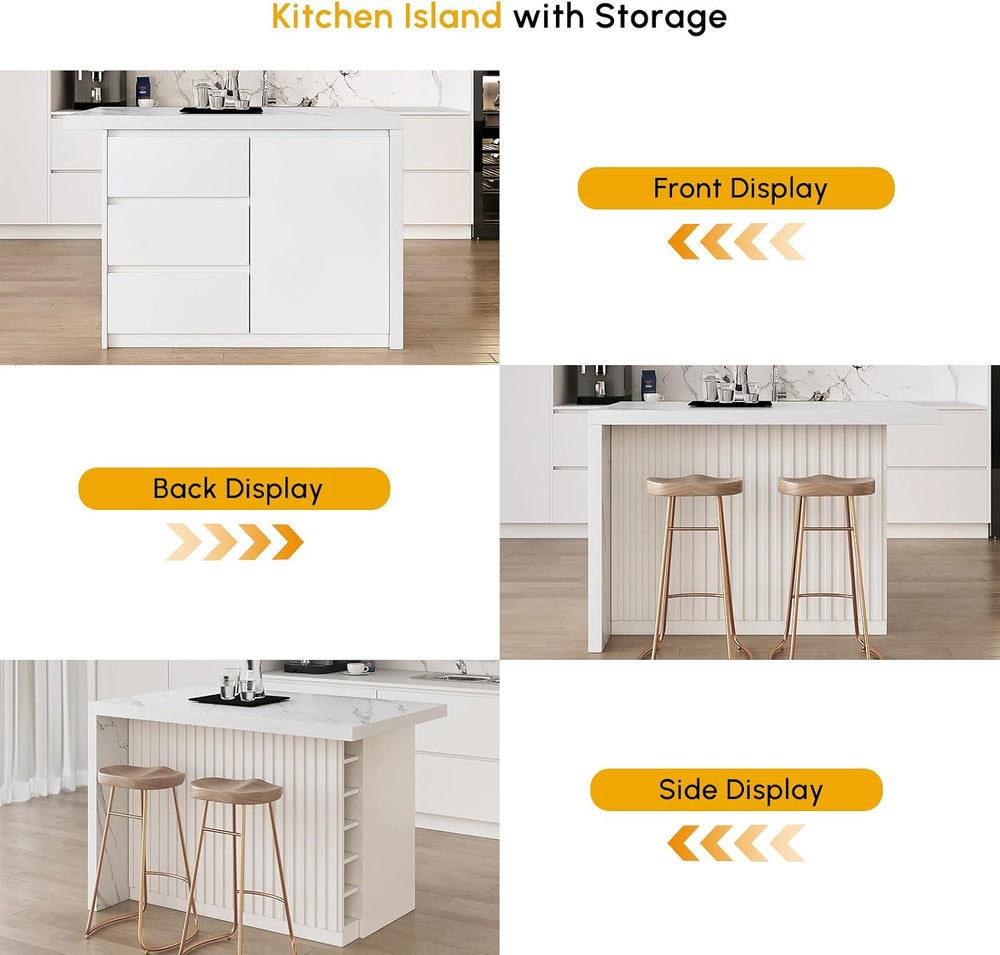 homary Kitchen Island with Storage & Wine Rack, 50" Modern White Kit...