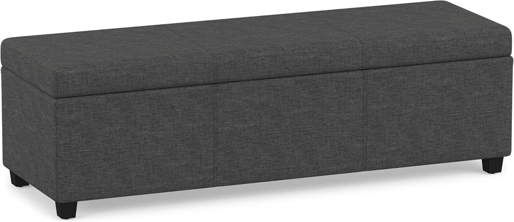 SIMPLIHOME Avalon 54" Wide Linen Look Fabric Storage Ottoman in Slate Gr...