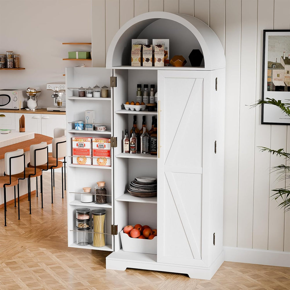 65" H Arched Kitchen Pantry, Modern Cupboard Storage Cabinet with 10 Sid...