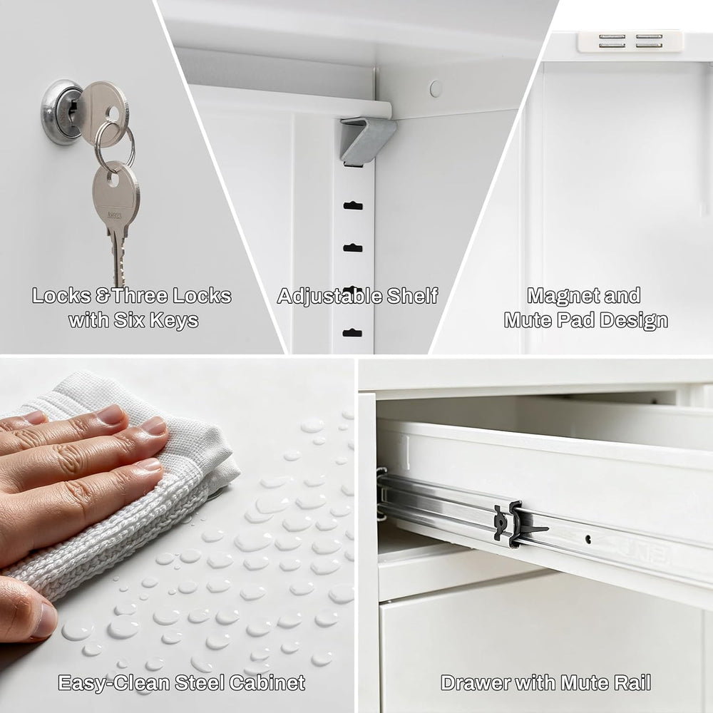 CJF Metal Storage Cabinet, Locking Storage Cabinet with 1 Drawer and Adjustab...