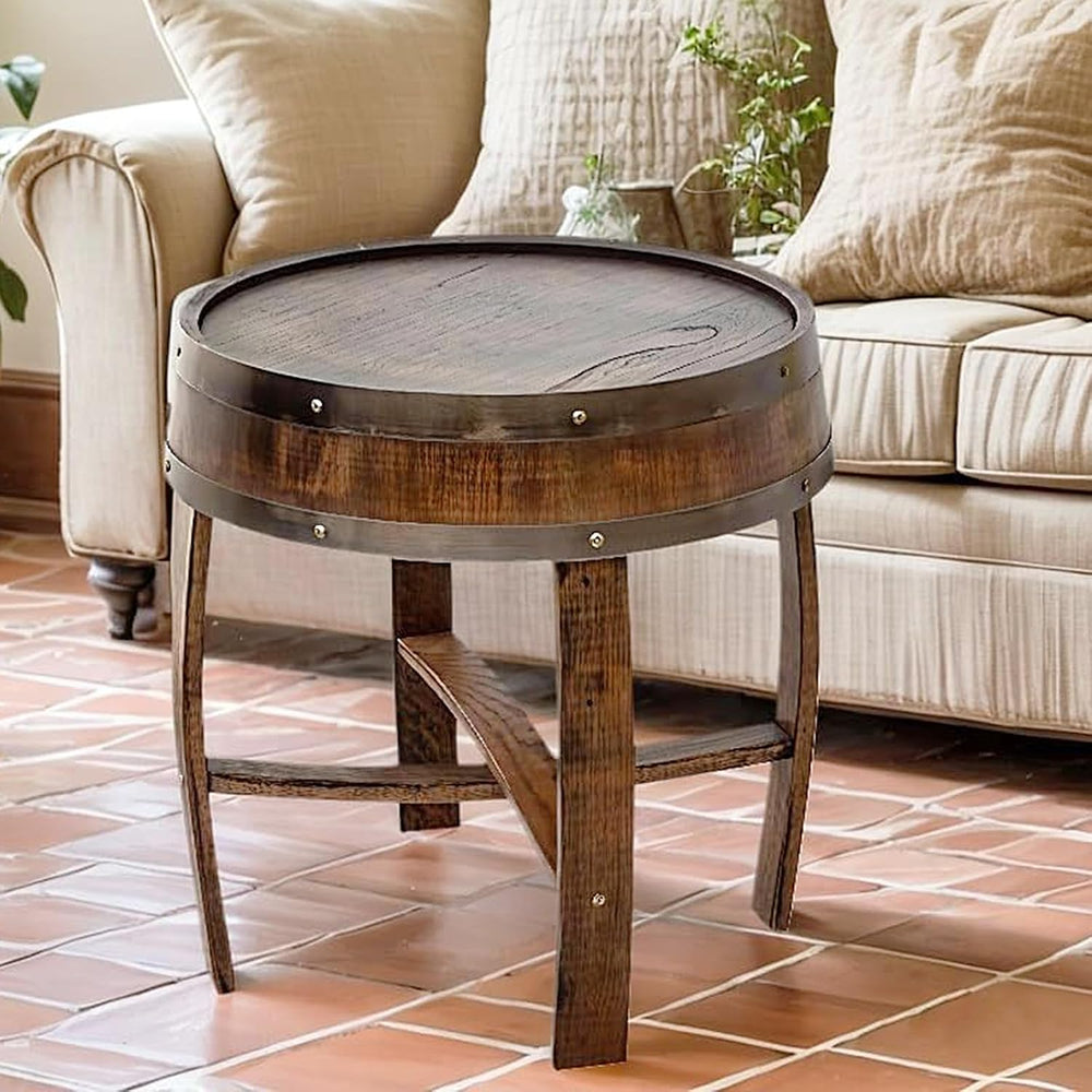 Wine Barrel Table - Whiskey Barrel End Table for Living Room, Cafe, or Office...