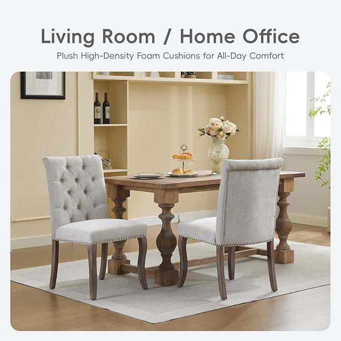 Upholstered Tufted Chenille Dining Side Chairs, Armless Nailhead Trim Chairs ...