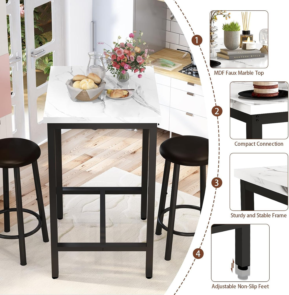 DKLGG Dining Table Set for 2, 24" Square Kitchen Table and Chairs Set wi...