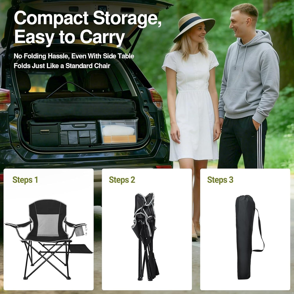 XGEAR 2-Pack Camping Chairs 350LBS Heavy Duty Folding Chair with Side Table |...