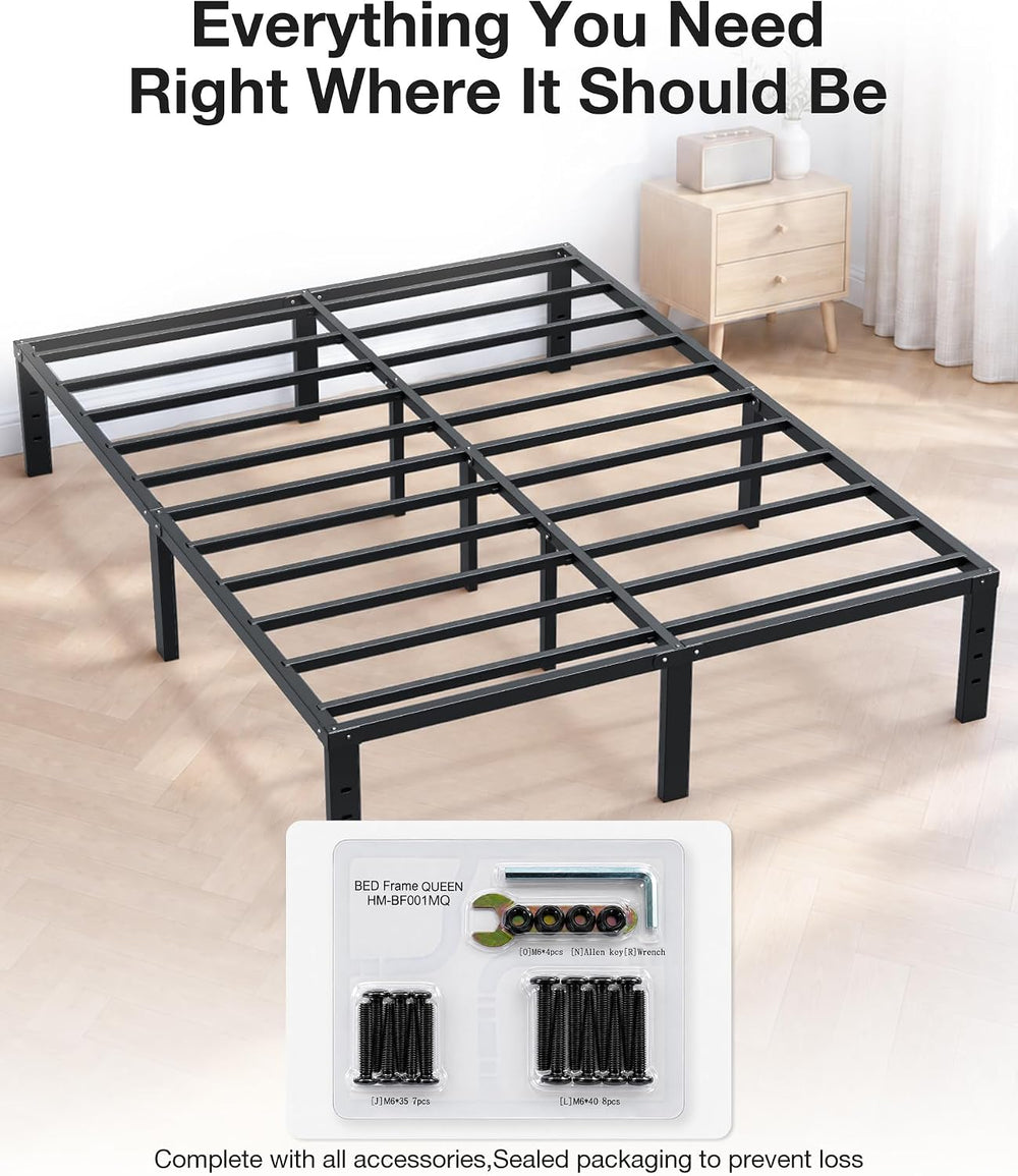 14 In Queen Bed Frame, Metal Platform Bed 15-Minute Solo Setup
