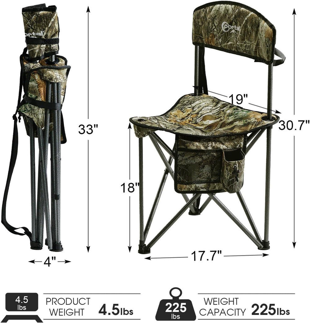Portal Extra Large Quick Folding Tripod Stool with Backrest Fishing Camping C...