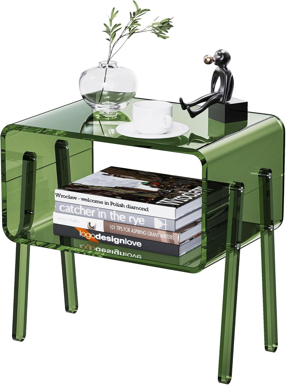Acrylic Side Table, 2-Tier End Table with Open Storage for Small Spaces, Clea...