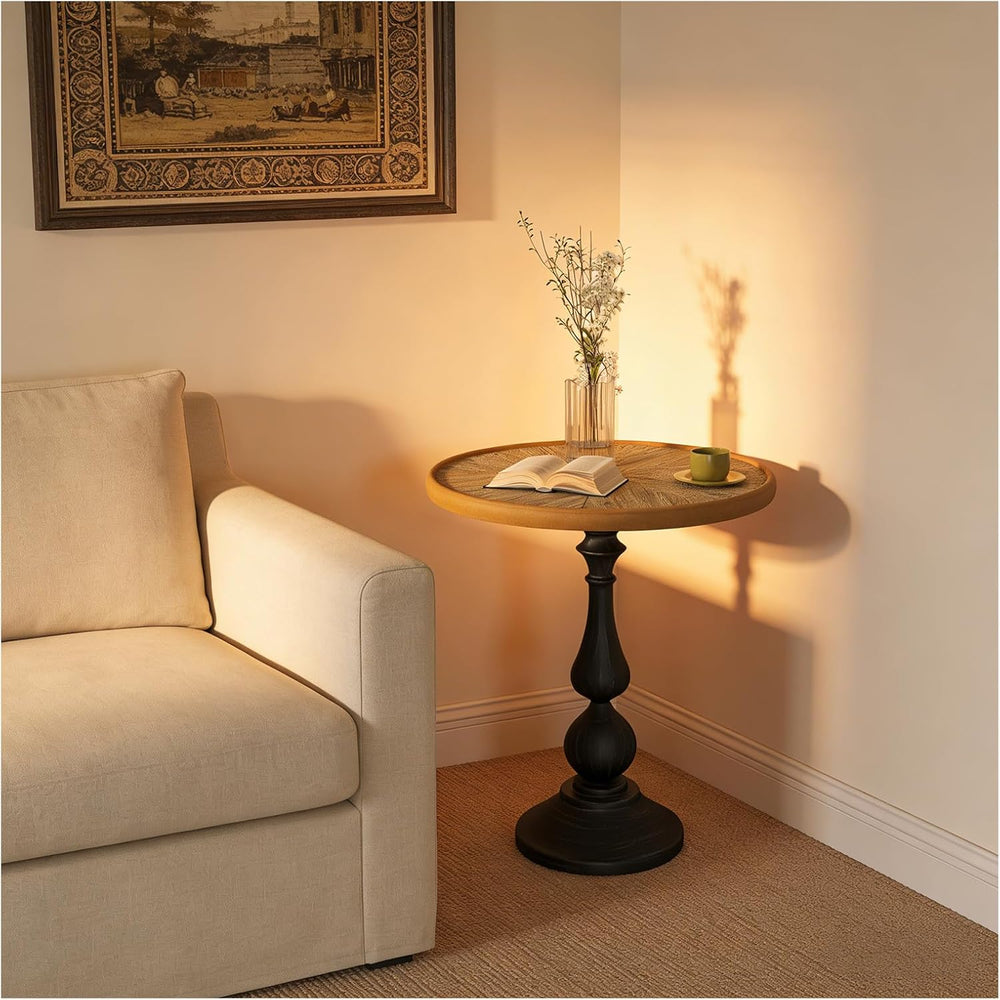 Vintage Round Pedestal End Table, 19.9" French Country Side Table with N...