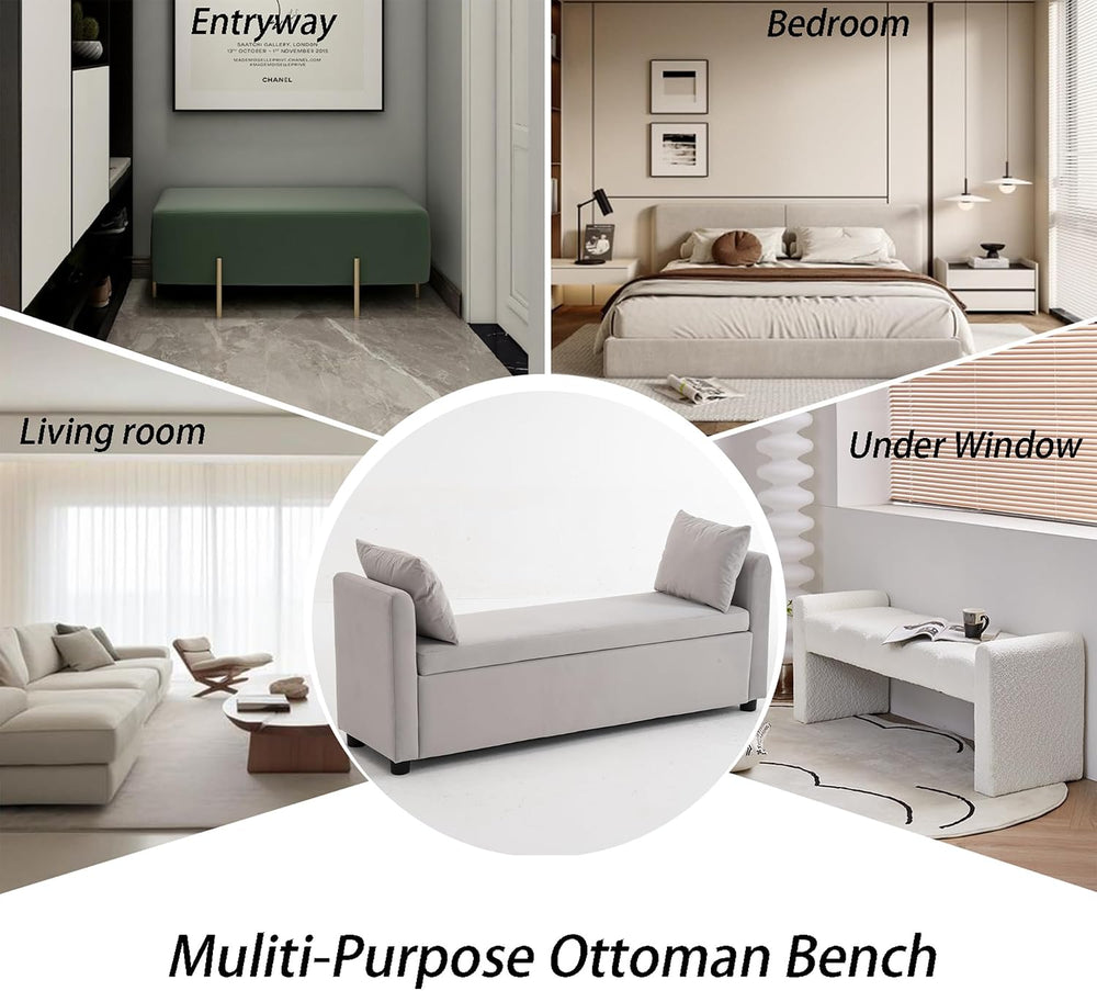 Storage Bench for Bedroom, 55" End of Bed Bench for King Size Bed, Moder...