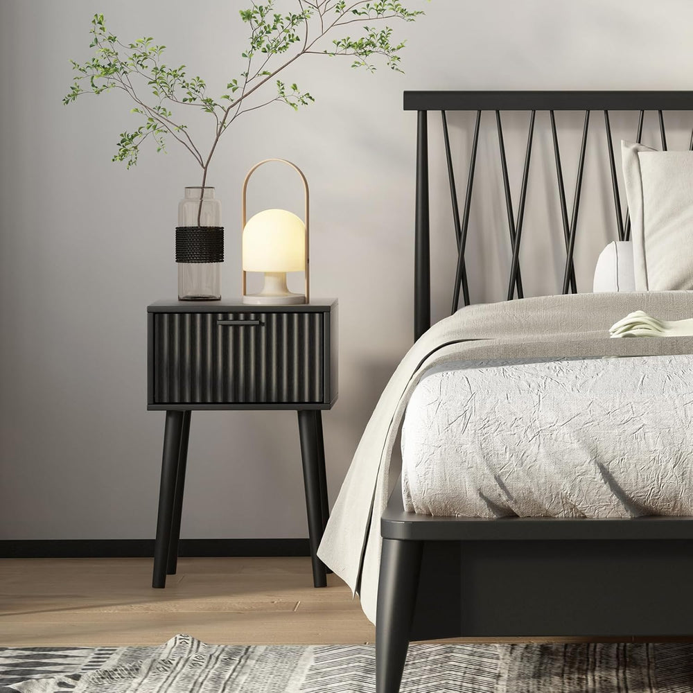LAATOOREE Nightstands Set of 2, Small Side Table, Bedside Table with Fluted D...