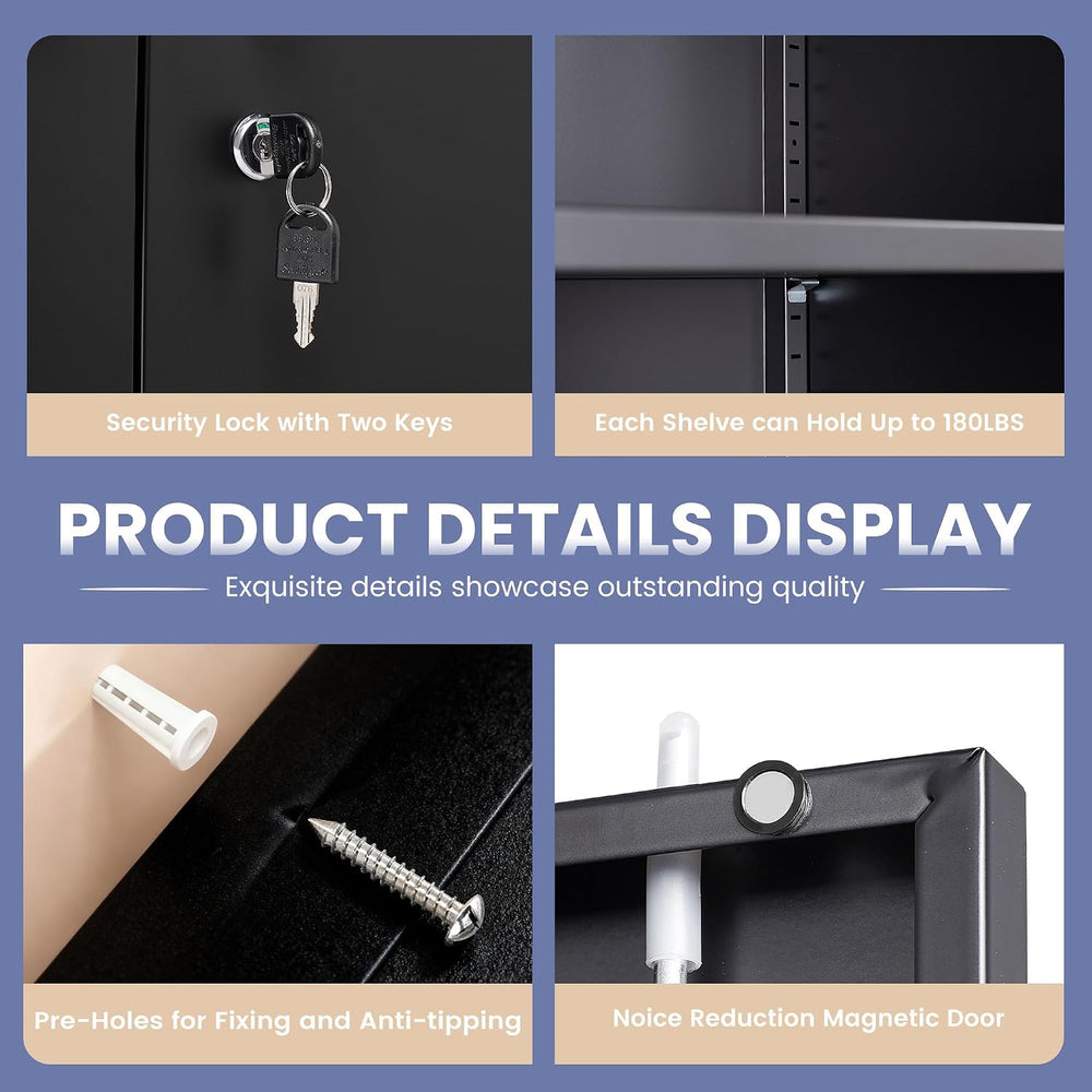 Metal Storage Cabinet, Garage Storage Cabinet with Locking Doors and Adjustab...