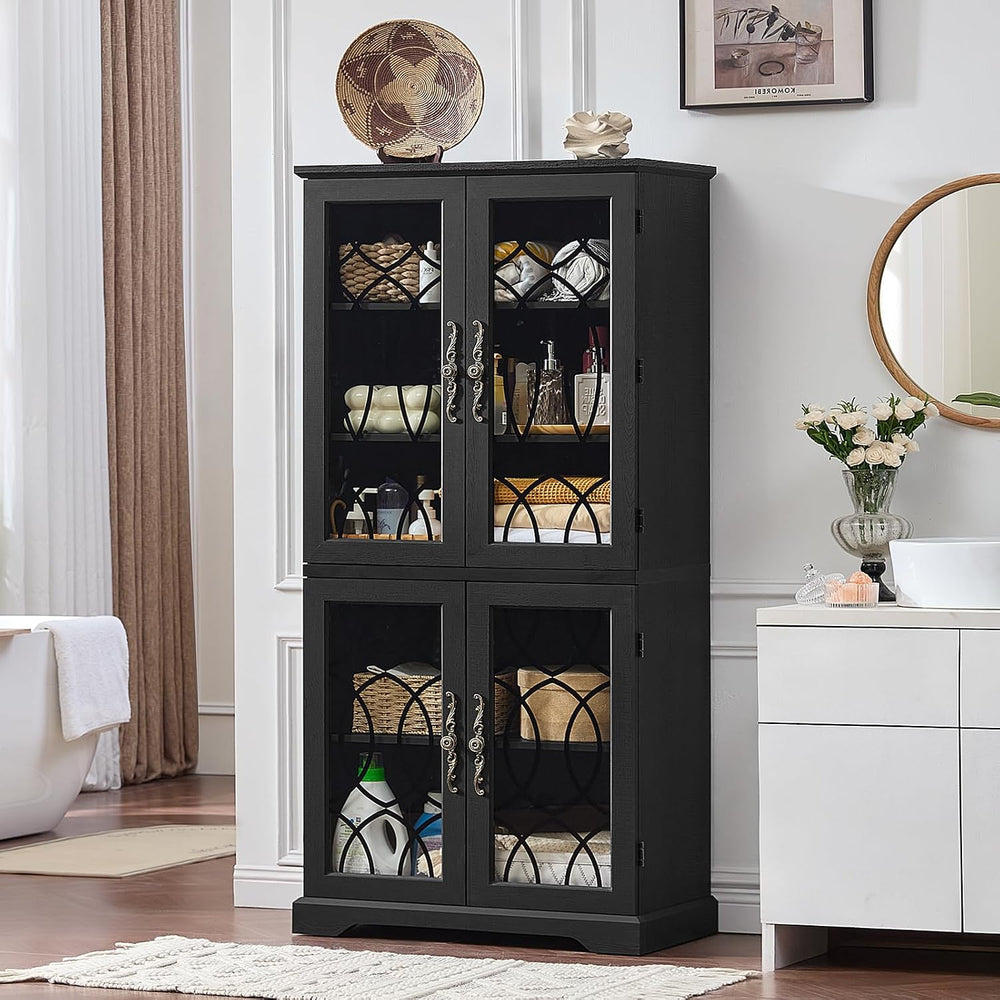 Joaxswe 67" Tall Pantry Cabinet, Wood Kitchen Pantries Cabinets with Gla...