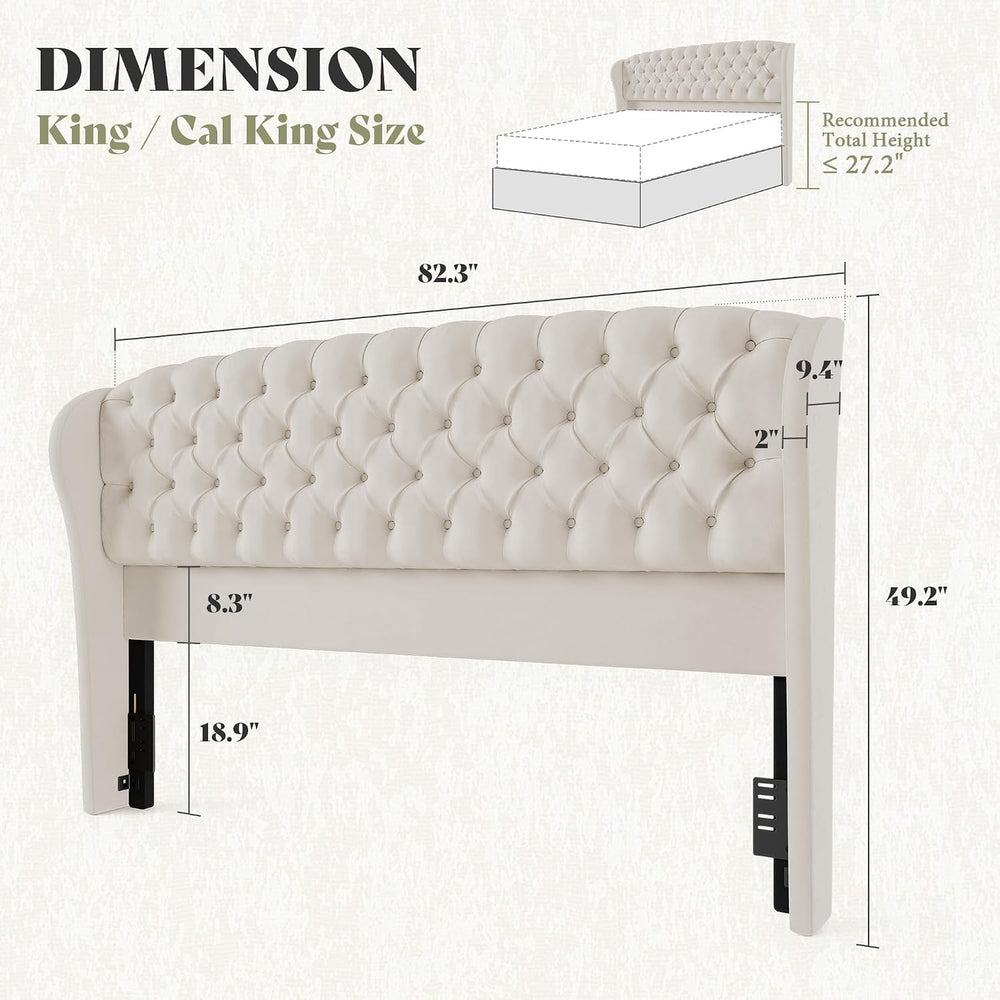 AMERLIFE King/Cal King Headboard Only, Velvet Upholstered Wingback, Cream