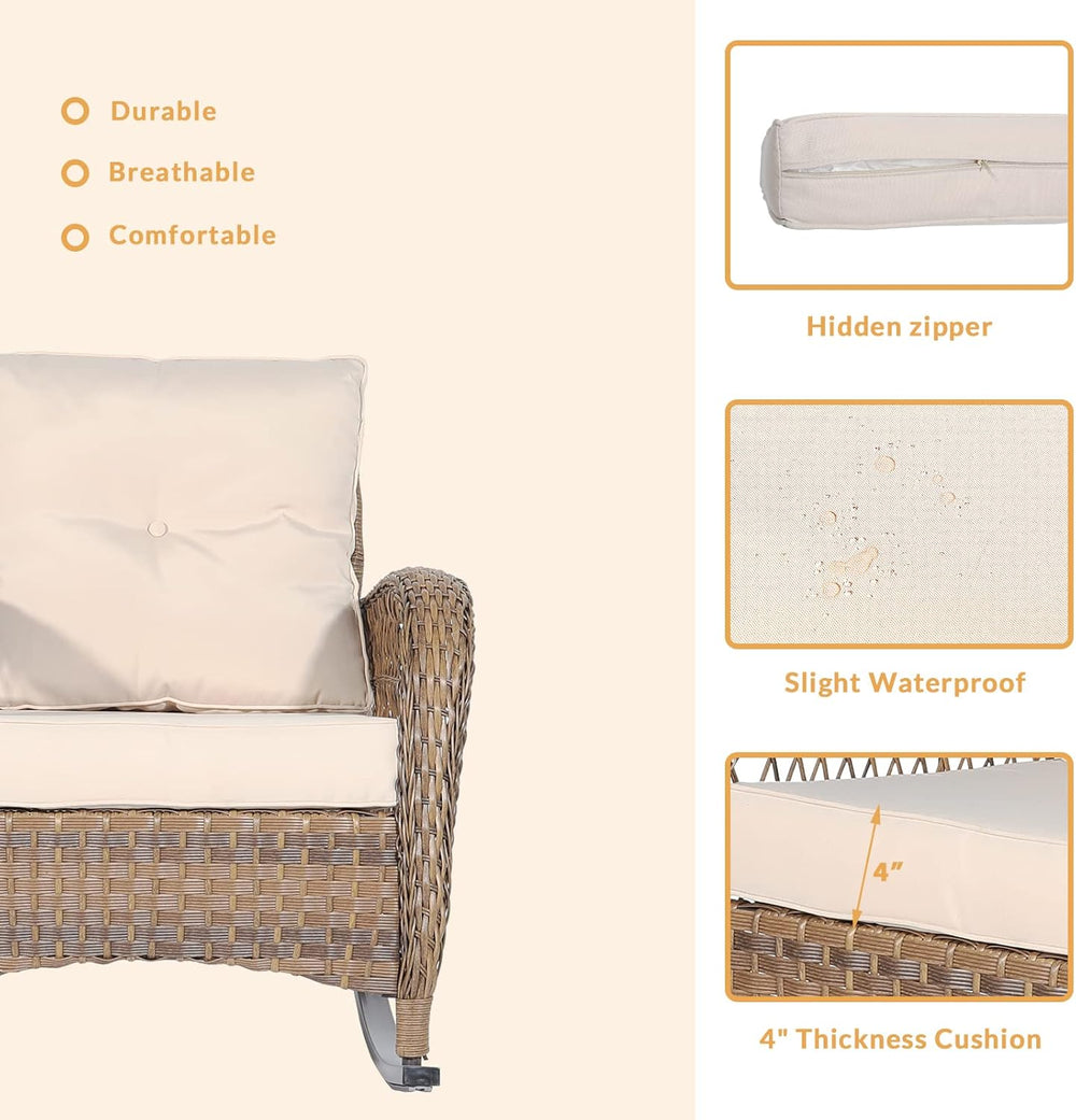 Outdoor Wicker Rocking Chair with Thickened Cushions, All-Weather Rattan Pati...