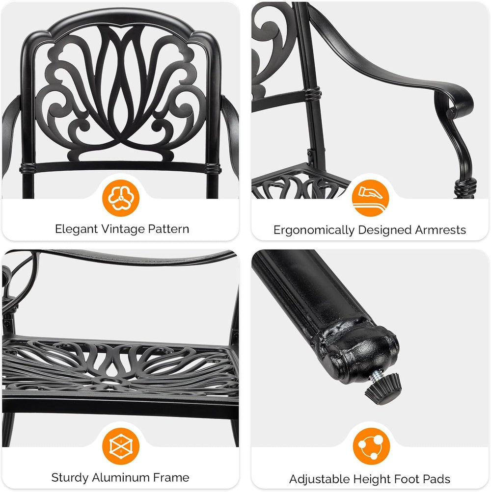 VINGLI Patio Chairs Set of 4 - Stackable Outdoor Cast Aluminum Dining Chairs ...