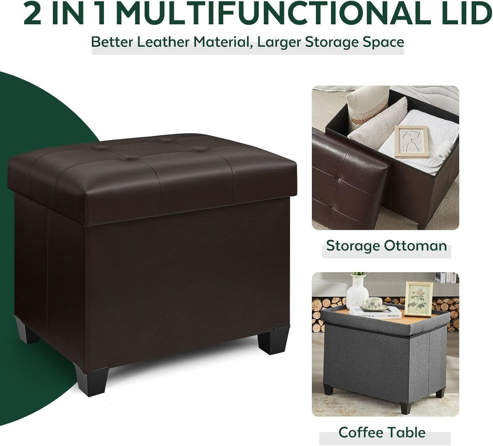 Ottoman with Storage, Rectangular Storage Ottoman, Faux Leather Ottomans with...