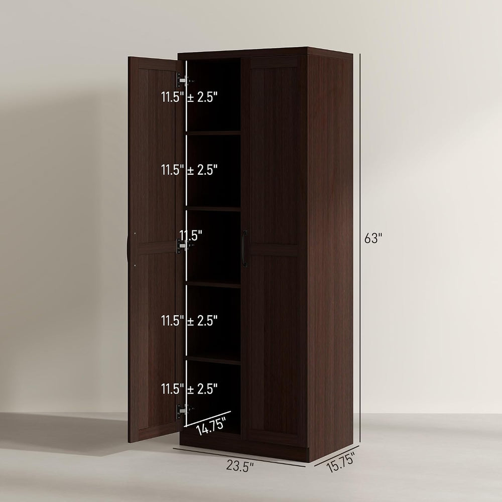 HOMCOM 63" 2-Door Kitchen Pantry 5-Tier Cinnamon Cherry Wood Grain | Fre...