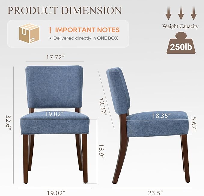 Upholstered Dining Chairs Set of 2, Fabric Kitchen Chairs with Padded Seat &a...