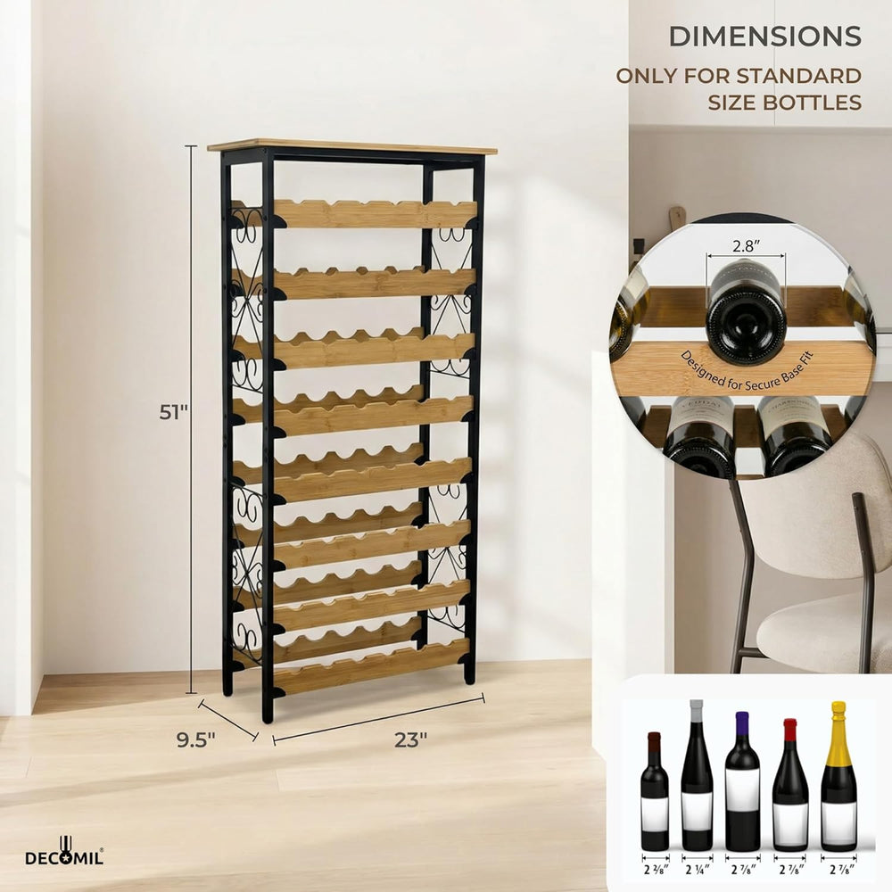 DECOMIL 48 Bottle Wine Rack, Freestanding Floor Storage Organizer with Real B...