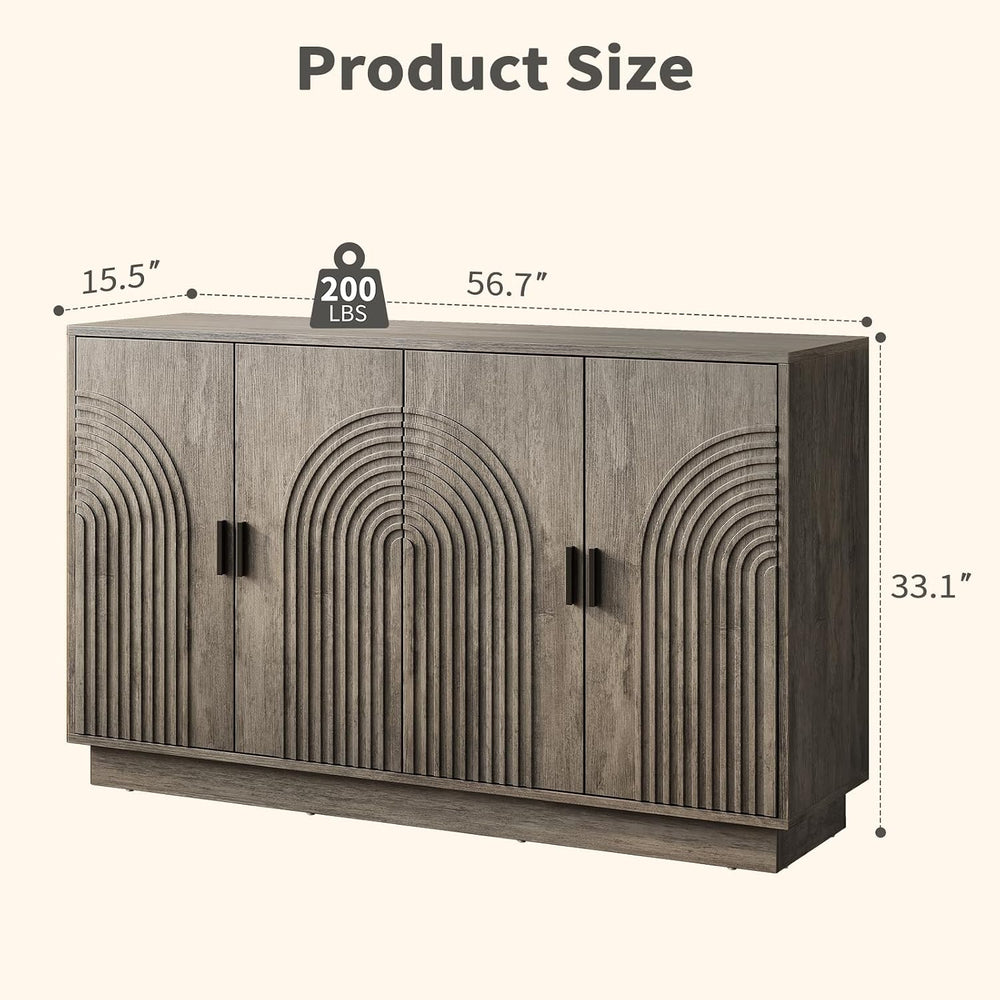 Fluted Sideboard Buffet Cabinet with Storage - 57" Credenza Coffee Bar C...