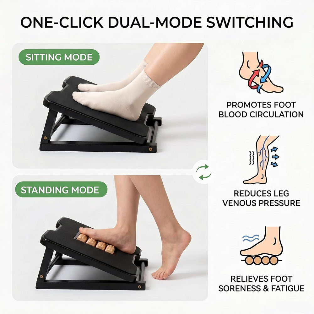 Bamboo Under Desk Foot Rest Foot Stool Rocking Footrest (Black Triangle)