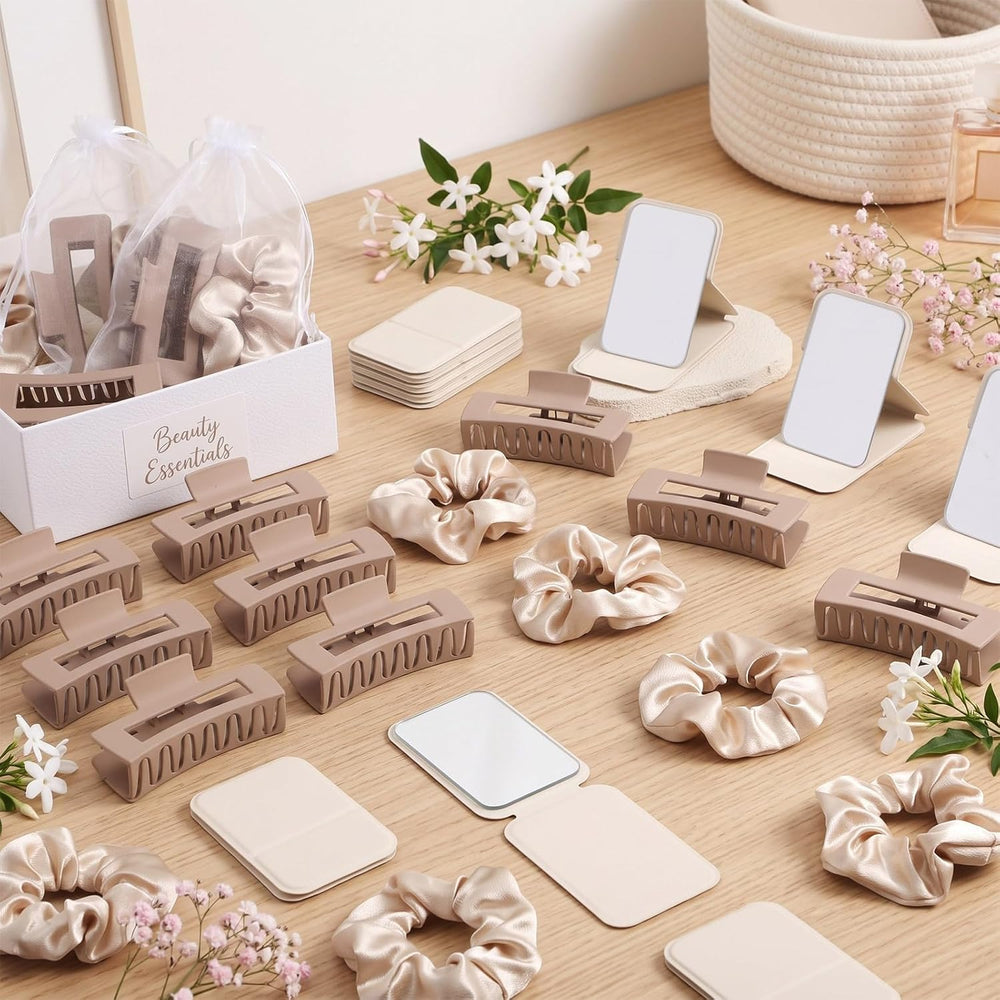 Unittype 48 Pcs Teen Girl Party Favor Set-Mirror Clip Scrunchies, Beige