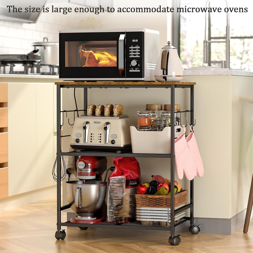 ThreeHio Rolling Kitchen Microwave Cart, 3 Tier Microwave Table Stand with St...