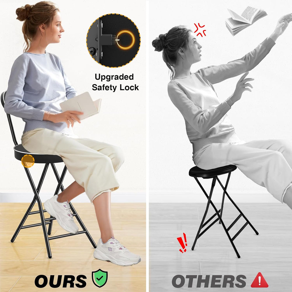 Folding Stool with Back Support, 24 Inch Portable Collapsible Bar Stool