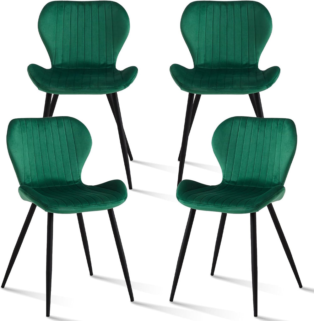 Green Velvet Dining Chairs Set of 4, Ergonomic Kitchen Chairs | Modern Uphols...