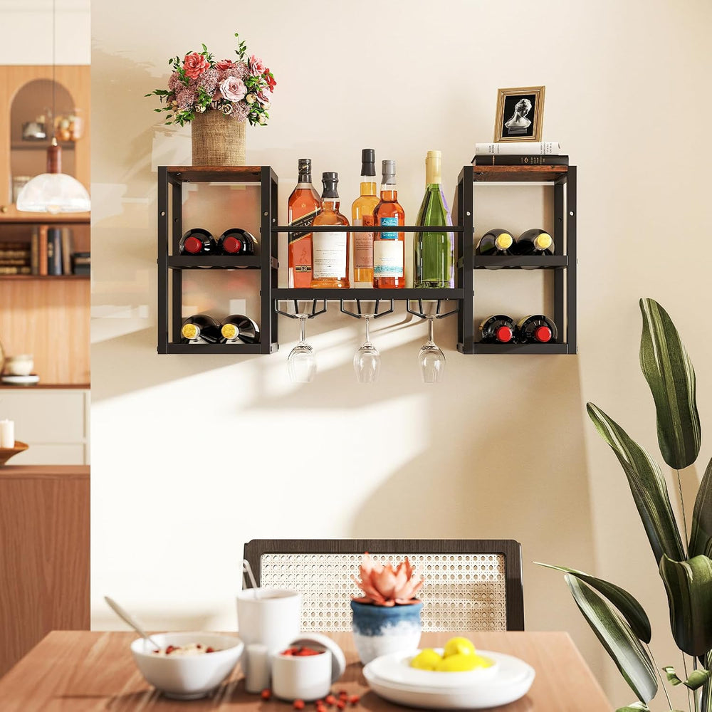 GIANTEX Wine Rack Wall Mounted, 3-Tier Metal Hanging Wine Rack with 3 Glass H...