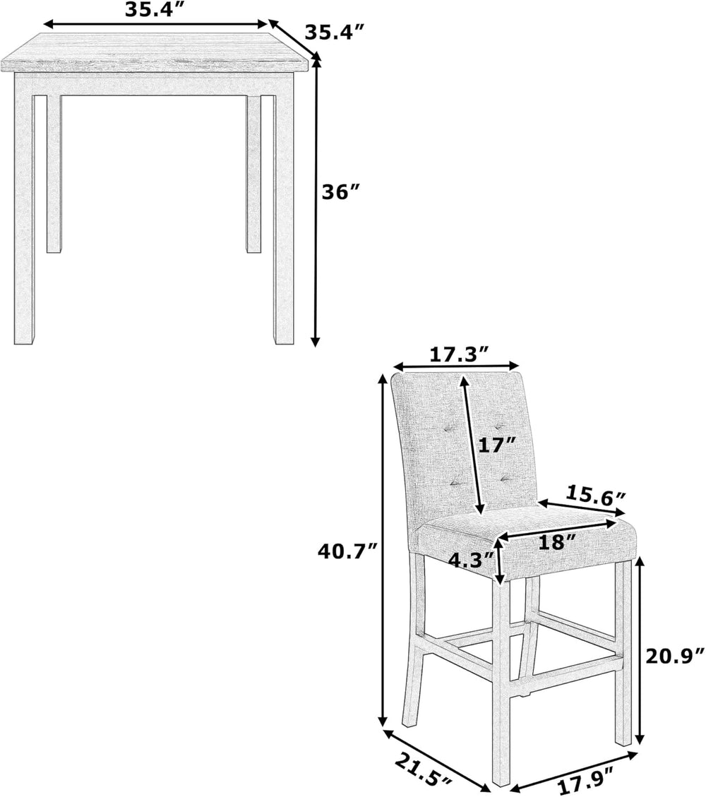 RuiSiSi 5-Piece Counter Height Dining Table Set for 4, Square Dining Table wi...