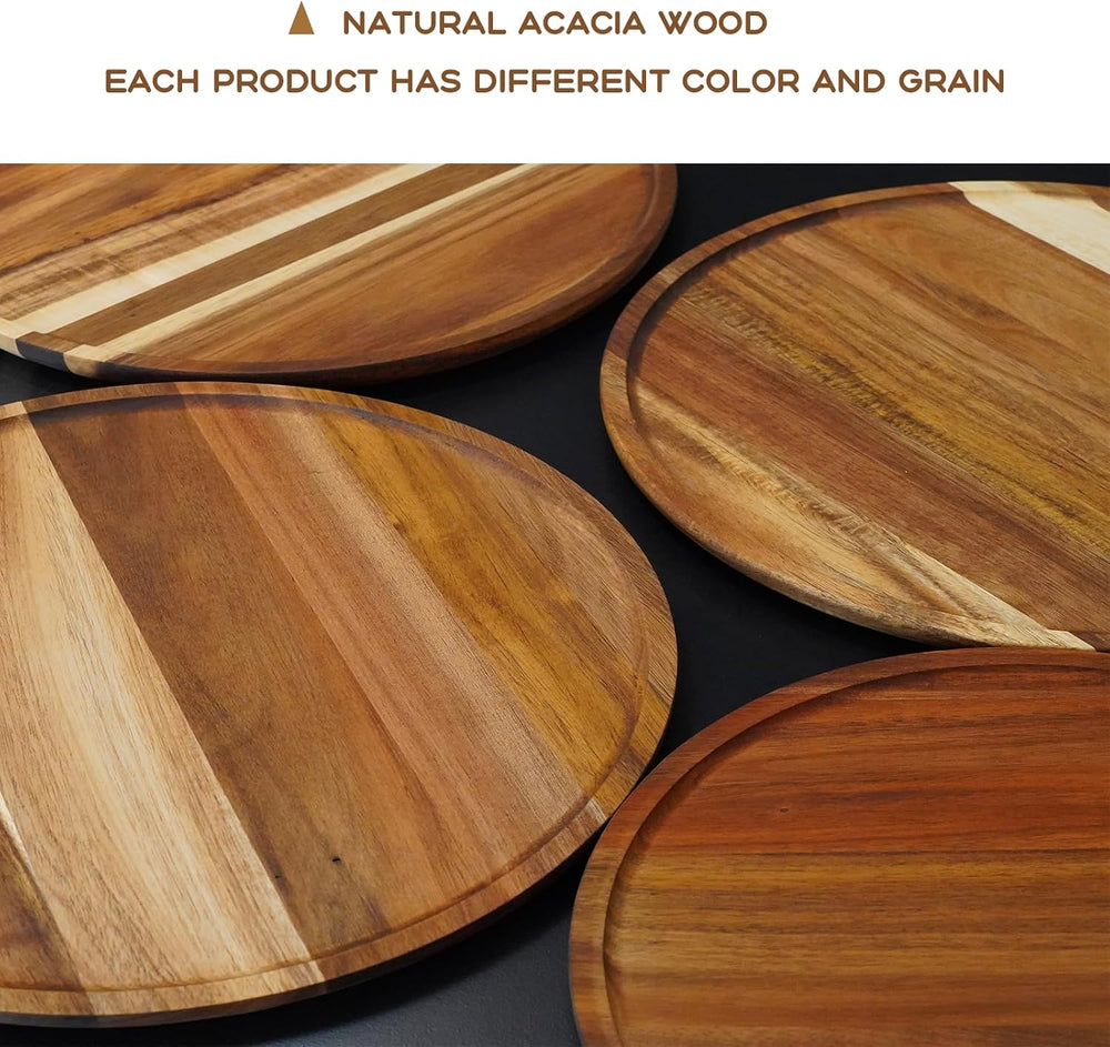 PINXIURY 15.7 Inch Round Wooden Decorative Serving Tray for Coffee Table and ...