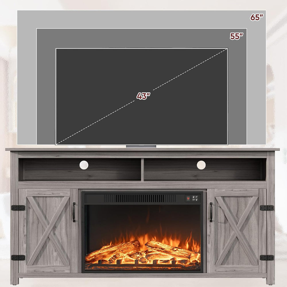JUMMICO Fireplace TV Stand for TVs Up to 65+ Inch with 26" Fireplace(Gre...