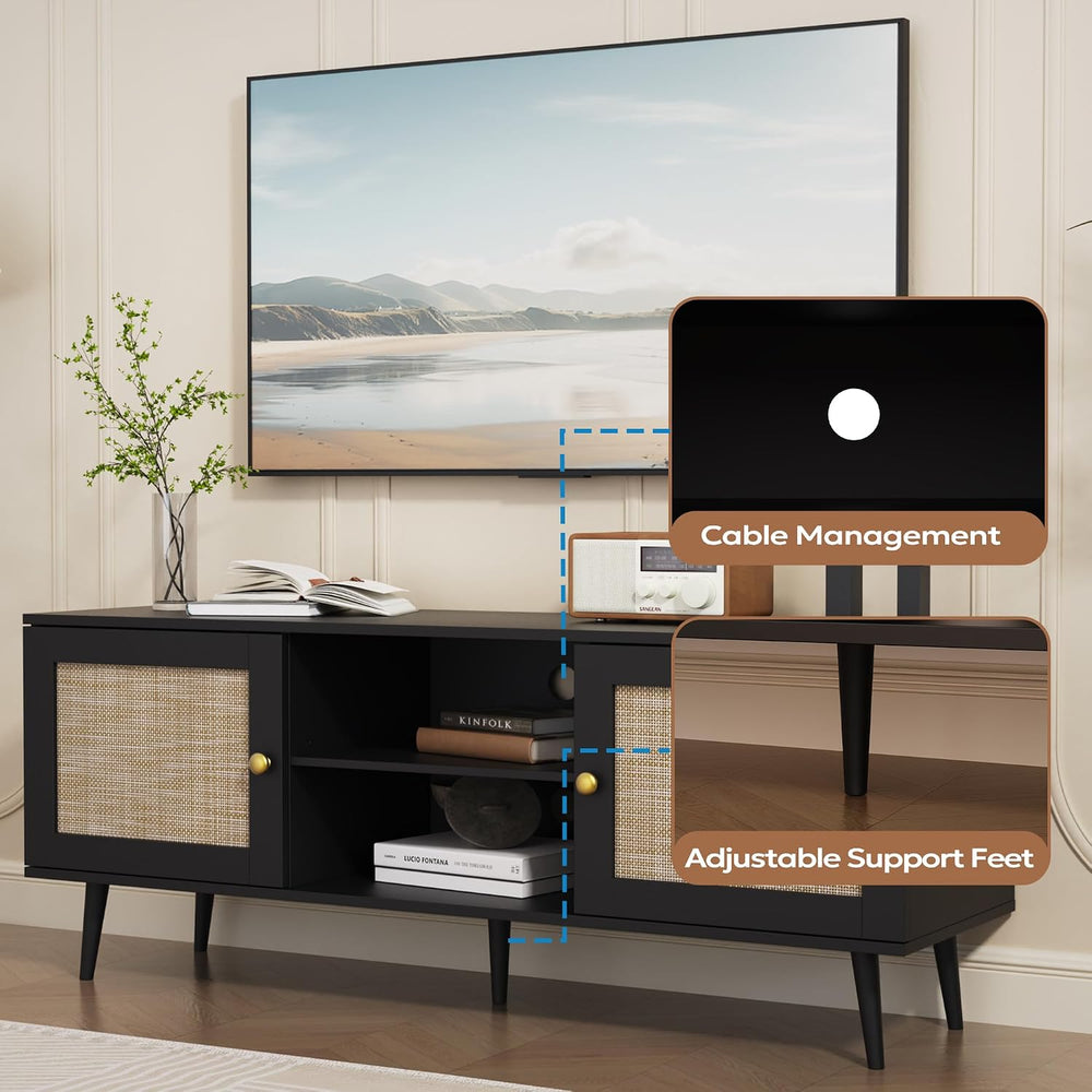 Furnify Rattan TV Stand for 50/55/60 inch TV, Boho 53" Entertainment Cen...