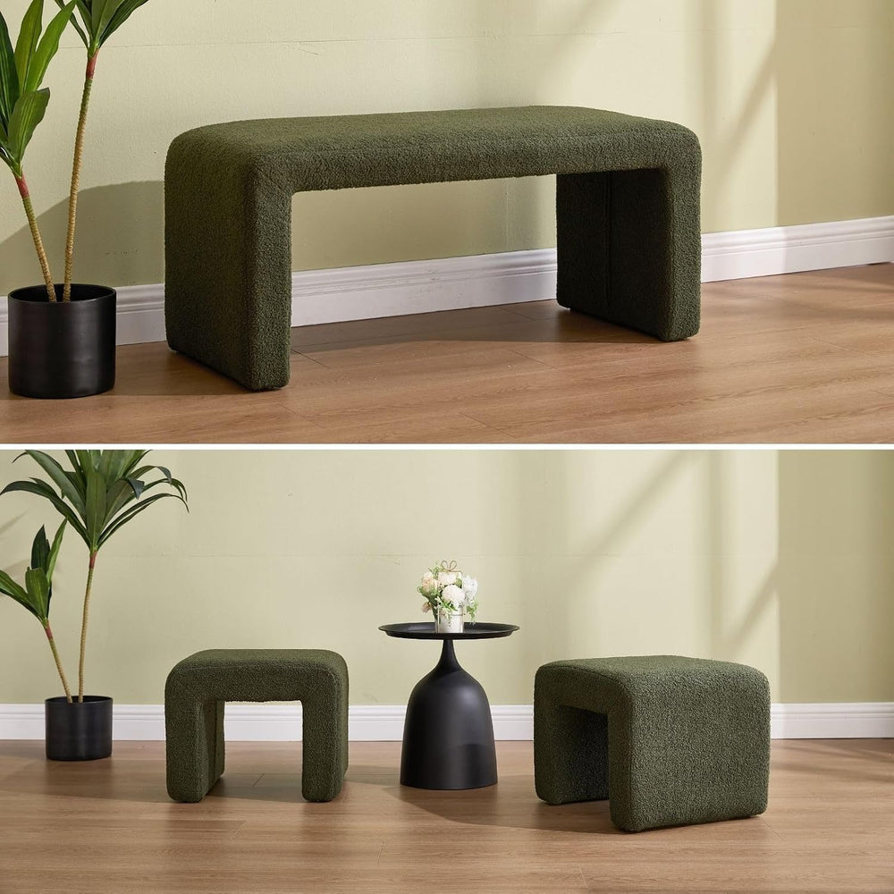 LukeAlon 3-Piece Nesting Ottoman Bench Set, 40.5" Wide Upholstered End o...