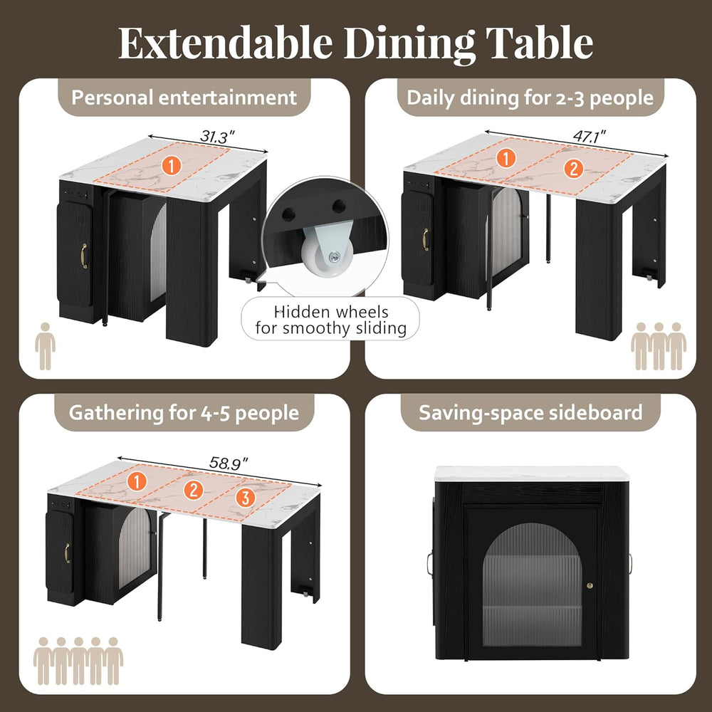 Extendable Dining Table with Storage, Transformer Console Table for 1-5 Peopl...