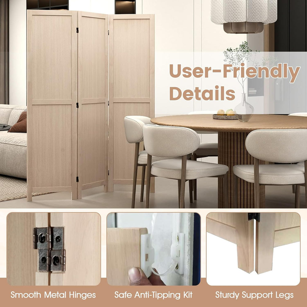 GIANTEX 3 Panel Folding Wooden Room Divider 67" Tall, No Assembly