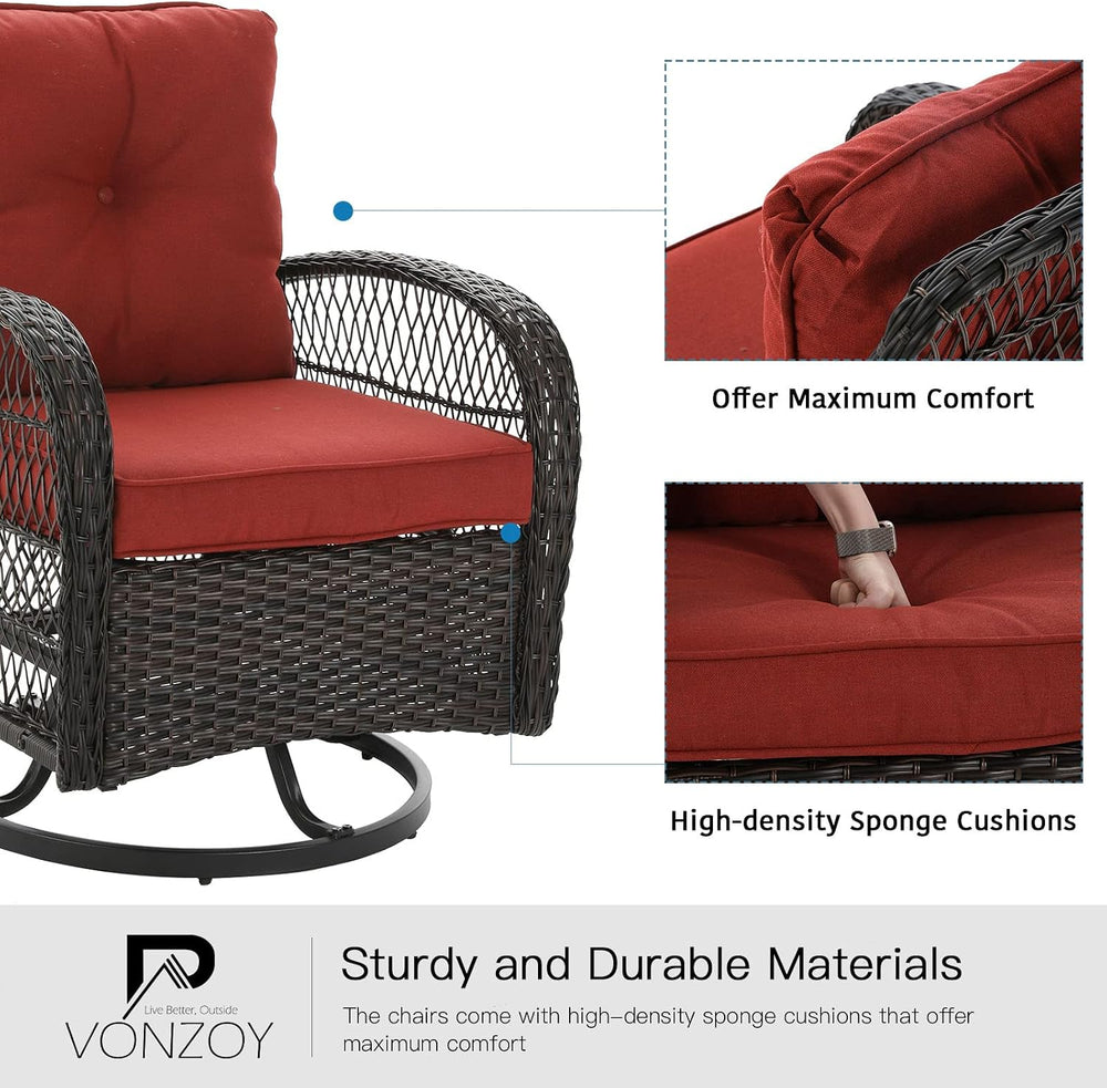 Patio Furniture Set 3 Pieces, Outdoor Swivel Glider Rocker Bistro Set, Red