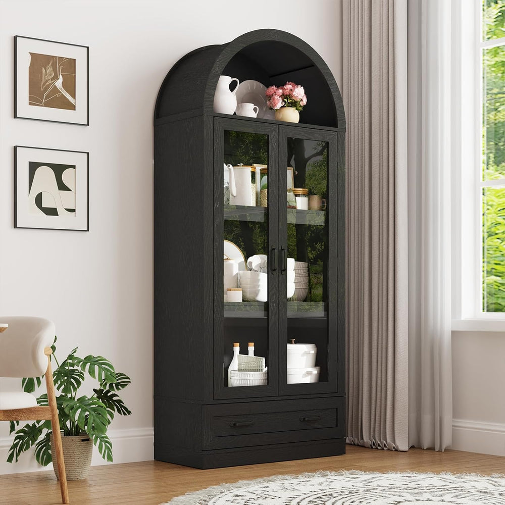 75" Tall Arched Kitchen Pantry Cabinet w Load-Bearing Steel Pipe,Modern ...
