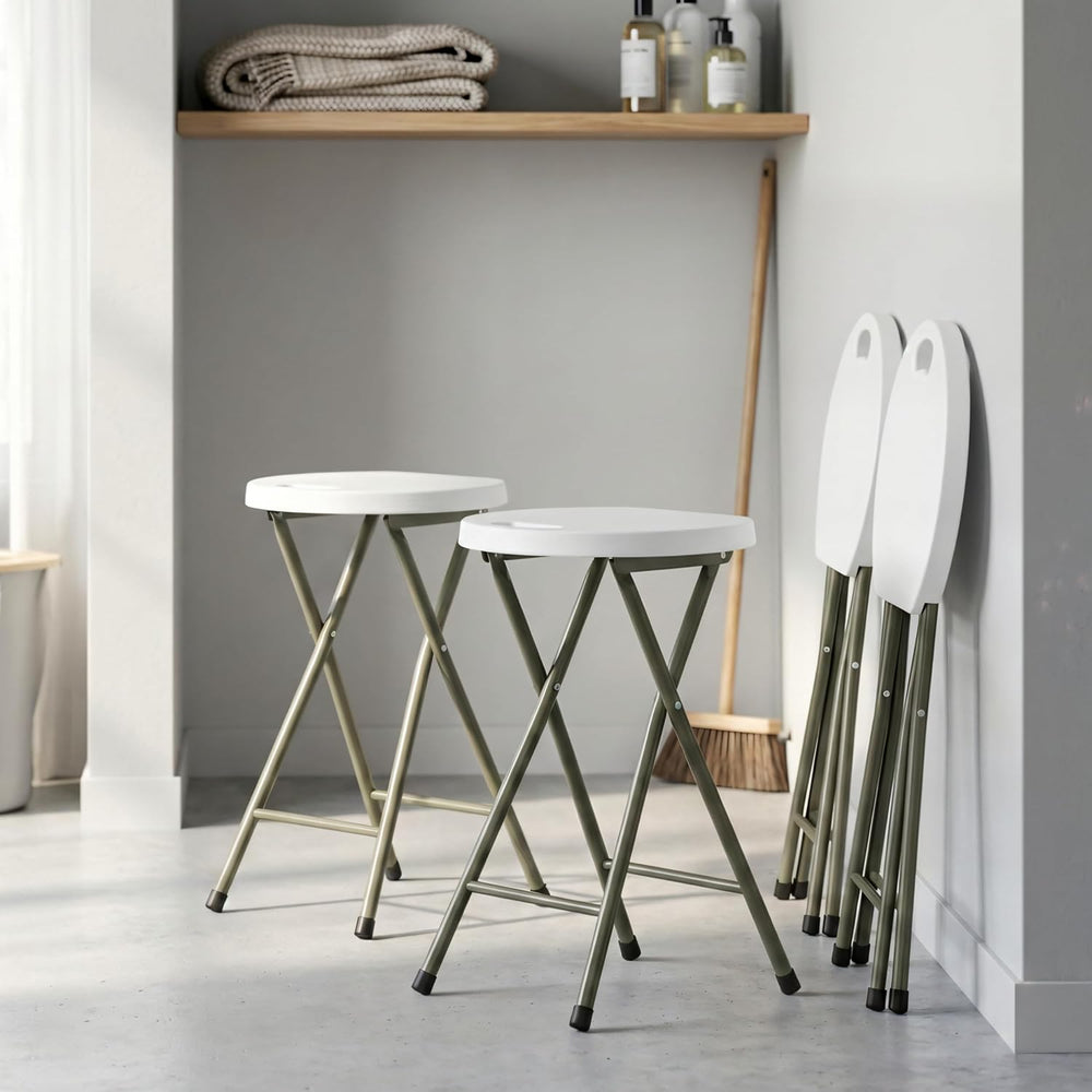 Lavish Home Portable Folding Stools with Backless Seat Set of 4, White, 18”