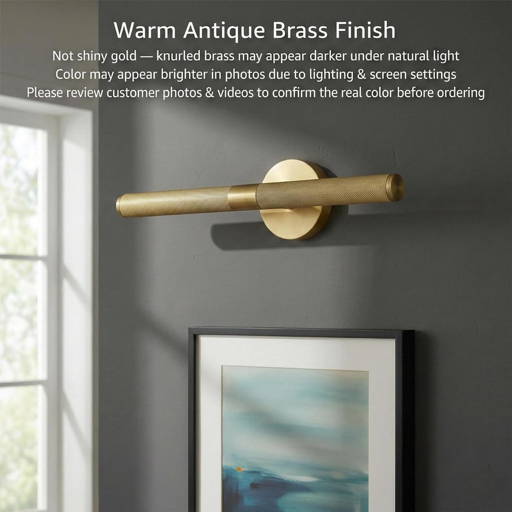 Hard-wired Knurled Picture Light, 19in Brass Picture Light for Wall, Dimmable...