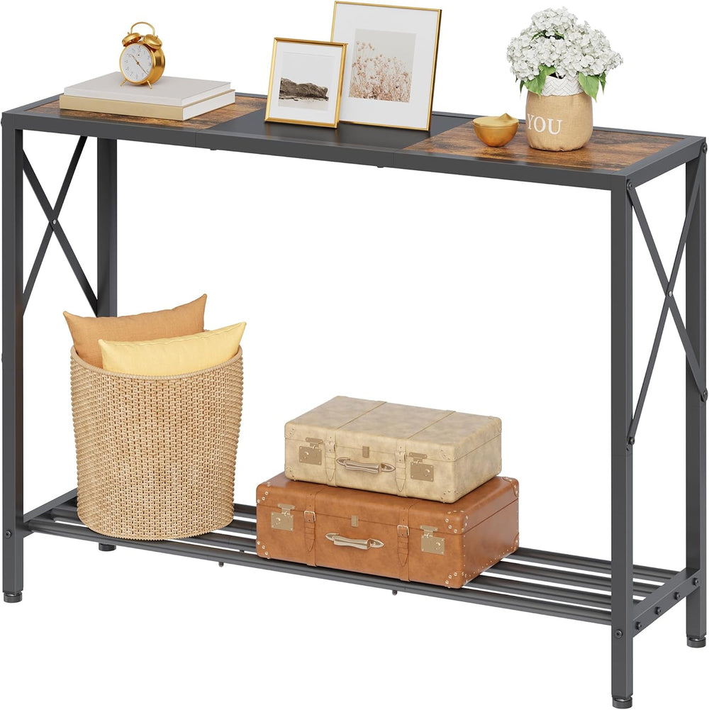 Tajsoon Console Table 41.8”, 2-Tier Industrial Entryway Table, Narrow Entranc...