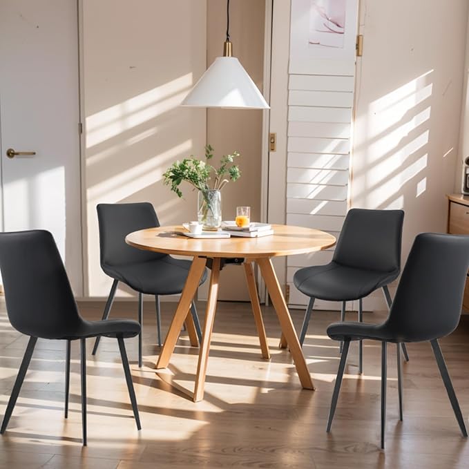 Dining Chairs, Modern PU Leather Dining Room Chair with Sturdy Metal Legs, Up...