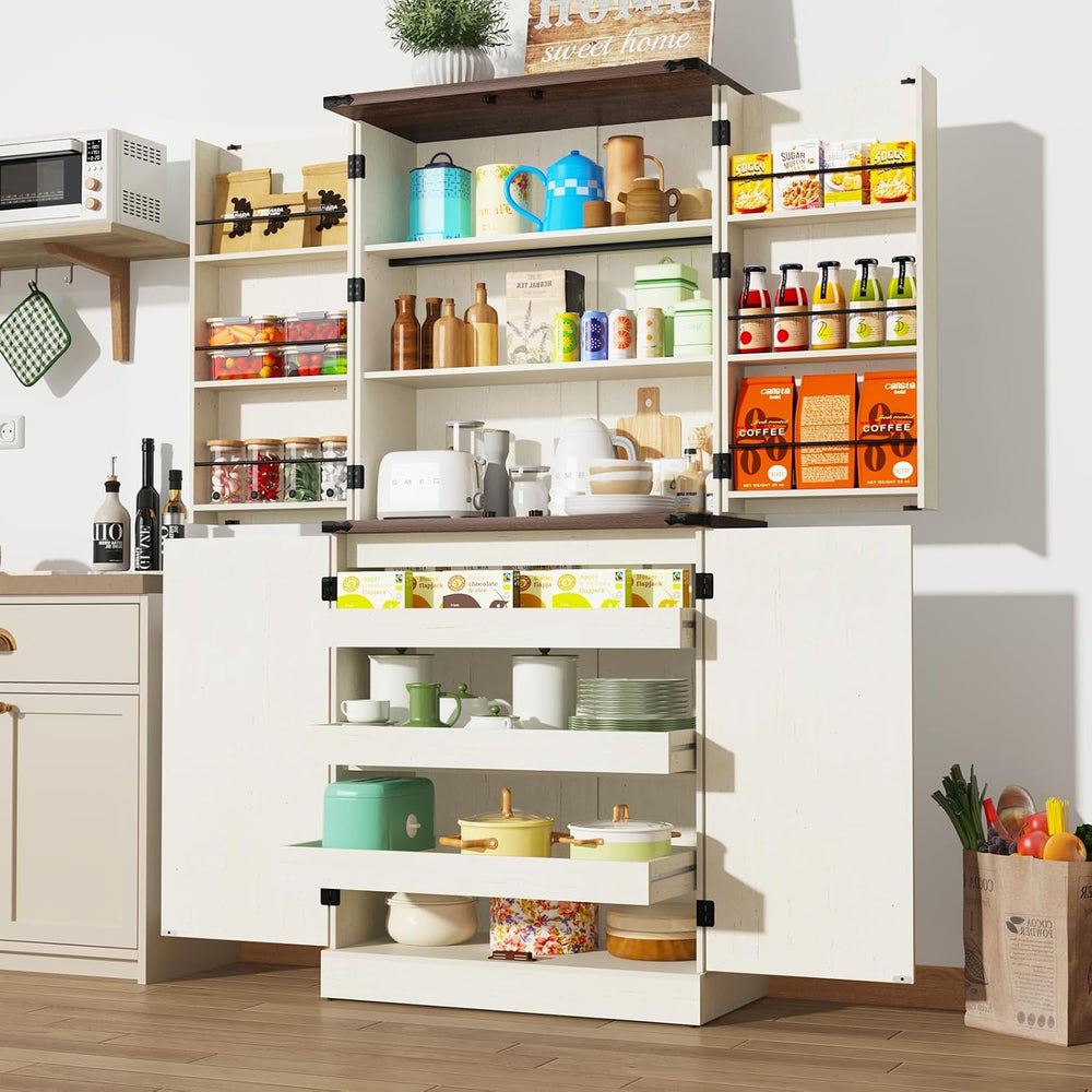 Farmhouse Kitchen Pantry Cabinet with 3 Drawers,71" Tall Rustic Wood Sto...